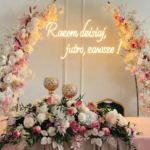 Neon Razem dzisiaj jutro zawsze na ściankę weselną za parą młodą