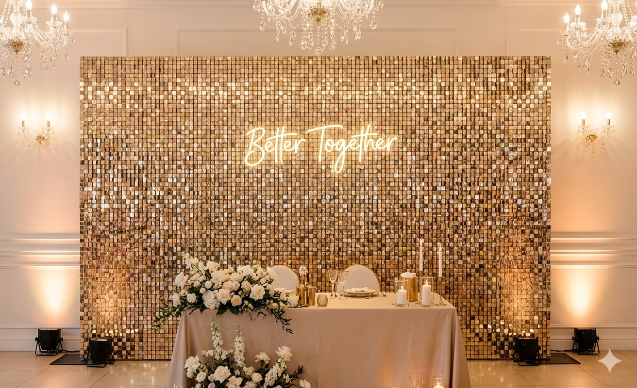 Panele cekinowe szampańskie złoto ścianka glamour