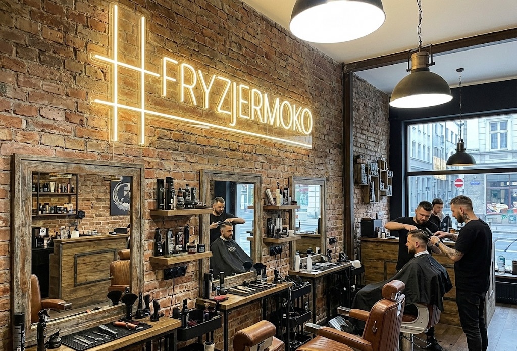 Podświetlane logo LED do salonu fryzjerskiego. Efektowna reklama wewnętrzna przyciągająca klientów.